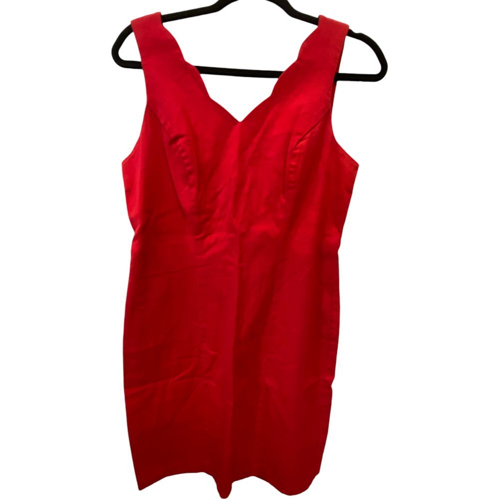 All That Jazz Dress Womens Size 10 Red Cotton‎ Canvas Wide Strap V Neck Sheath